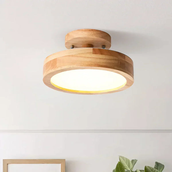 modern wood grain round flush mount ceiling light
