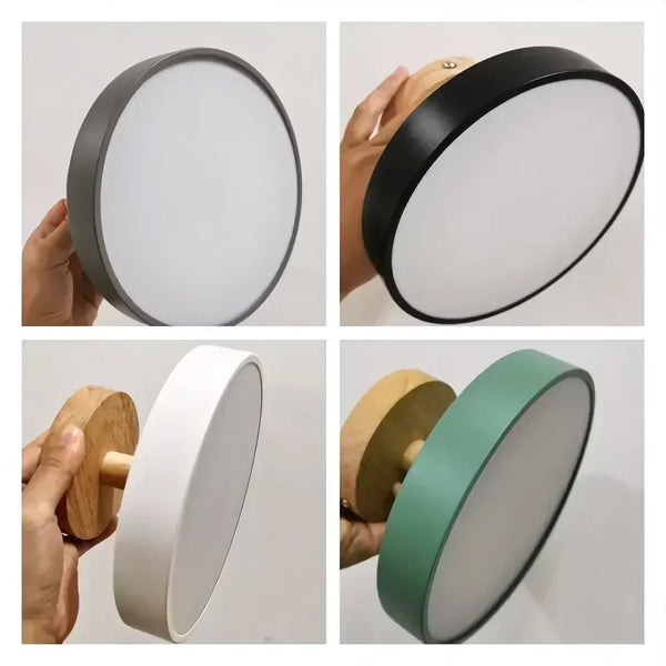 modern wood grain round flush mount ceiling light