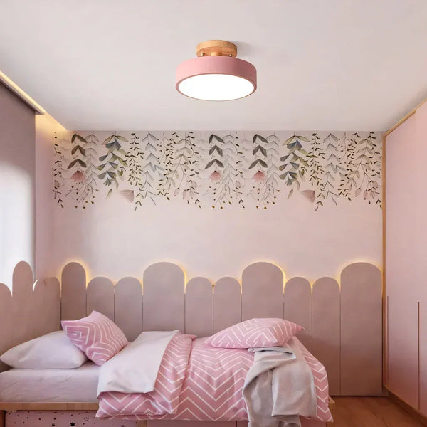 modern wood grain round flush mount ceiling light