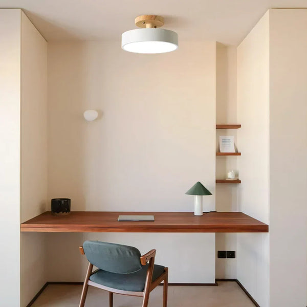 modern wood grain round flush mount ceiling light