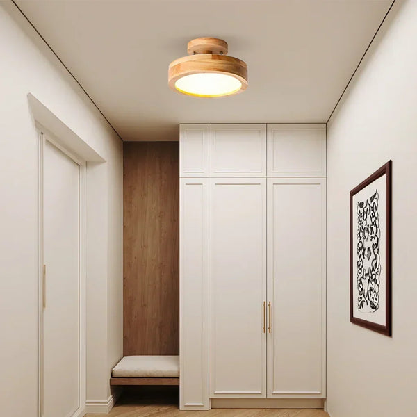 modern wood grain round flush mount ceiling light