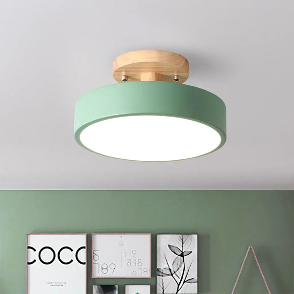 modern wood grain round flush mount ceiling light