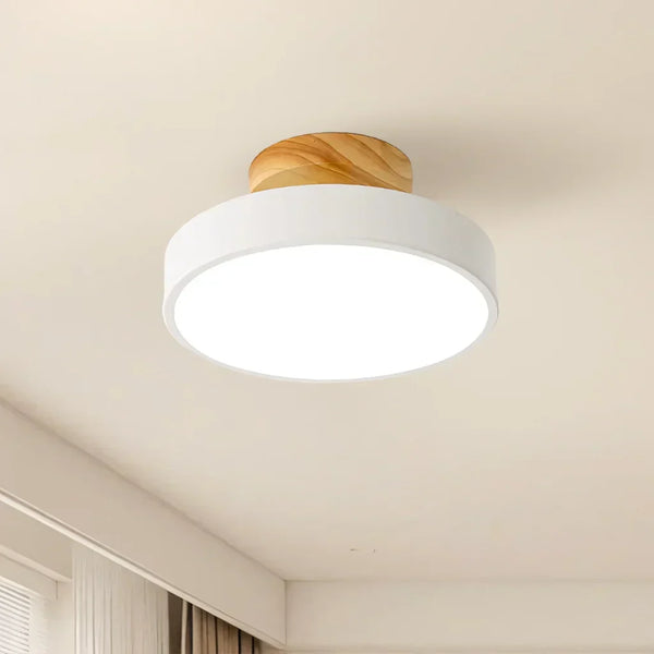 modern wood grain round flush mount ceiling light