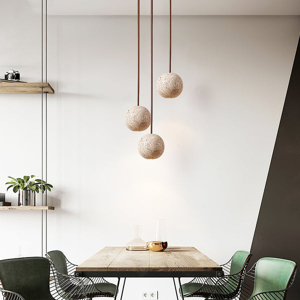 modern yellow travertine 3 sphere pendant light