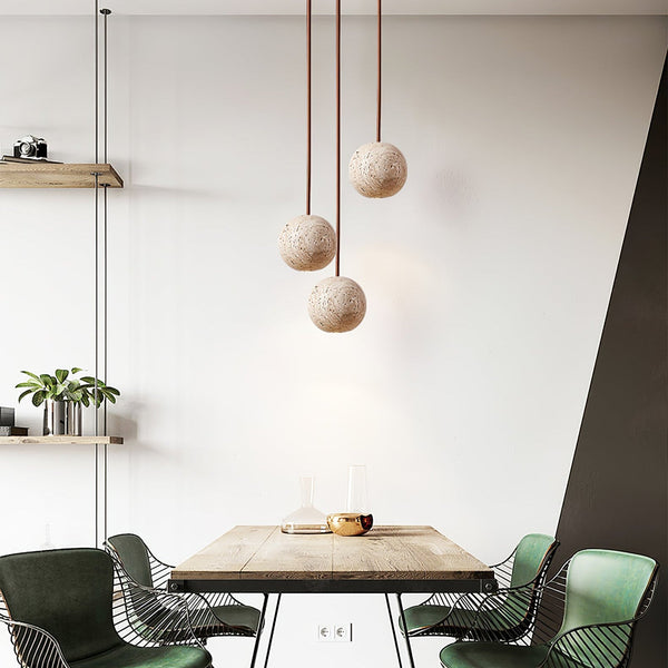 modern yellow travertine 3 sphere pendant light