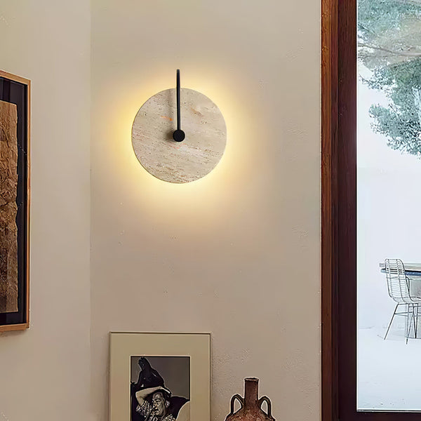 modern yellow travertine alabaster round wall lamp