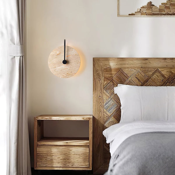 modern yellow travertine alabaster round wall lamp