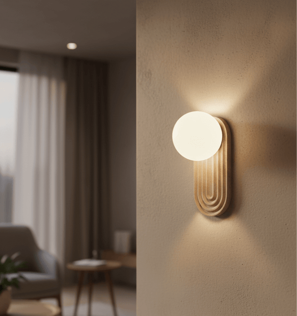 modern yellow travertine arch wall sconce