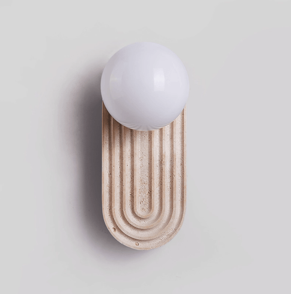 modern yellow travertine arch wall sconce