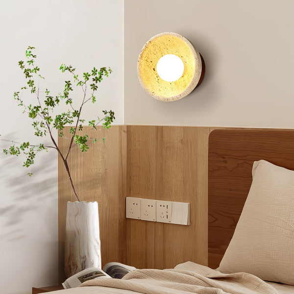 modern yellow travertine bowl wall sconce