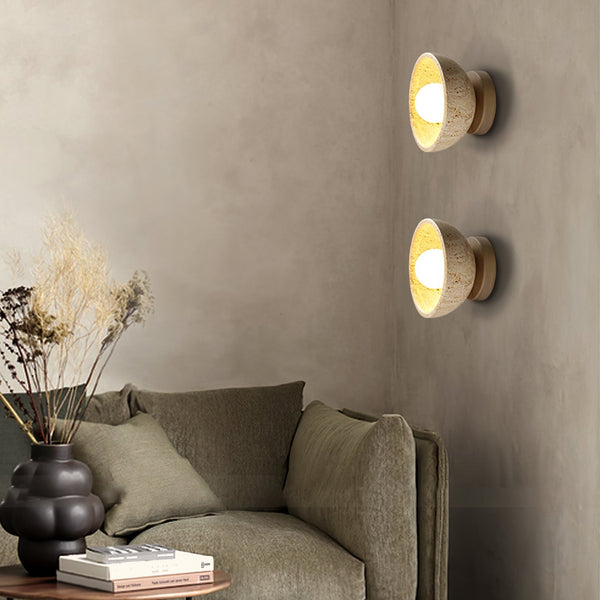 modern yellow travertine bowl wall sconce