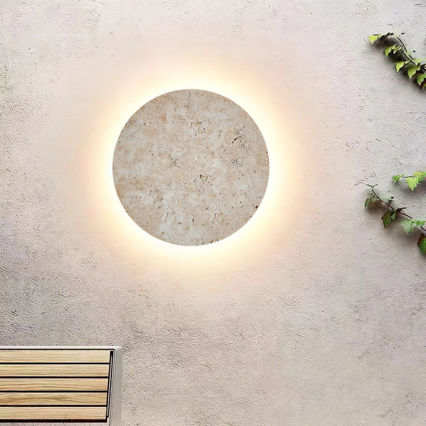 modern yellow travertine circle led wall sconce