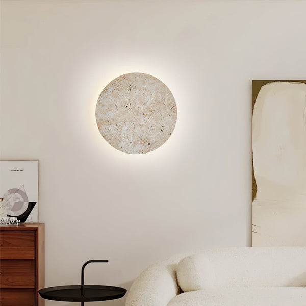 modern yellow travertine circle led wall sconce