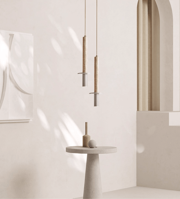 modern yellow travertine column pendant light