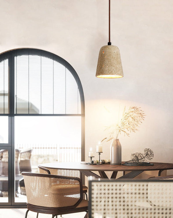modern yellow travertine cone pendant light