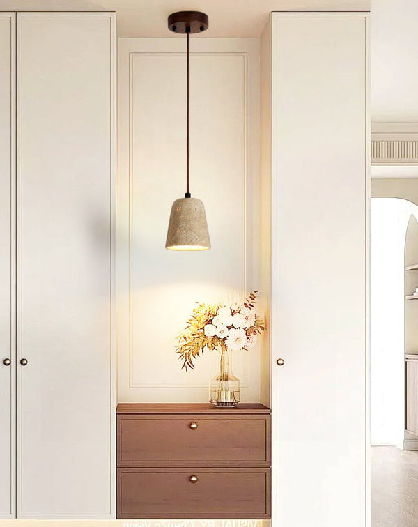 modern yellow travertine cone pendant light