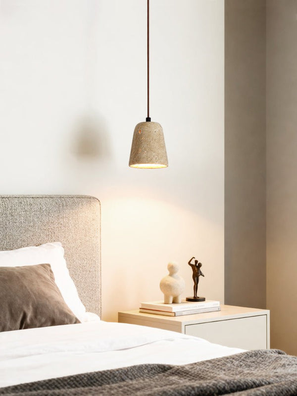 modern yellow travertine cone pendant light