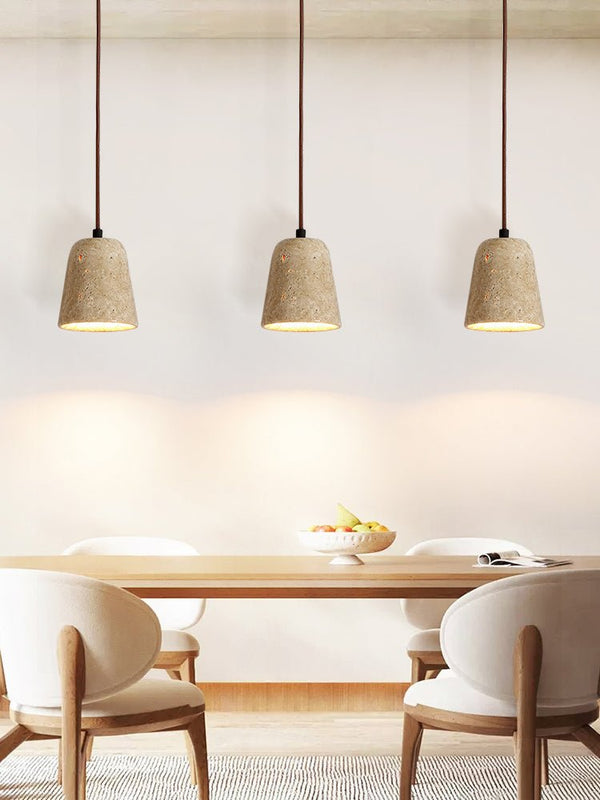 modern yellow travertine cone pendant light