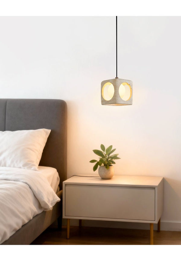 modern yellow travertine cube pendant light
