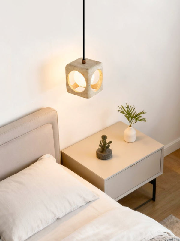 modern yellow travertine cube pendant light