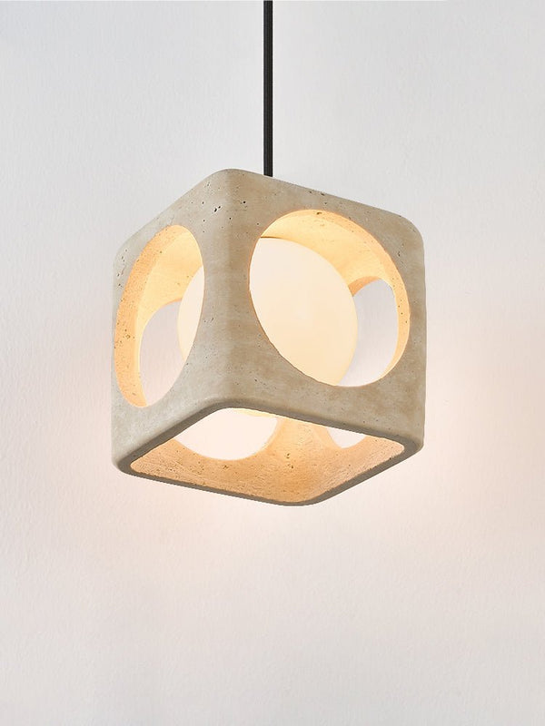 modern yellow travertine cube pendant light