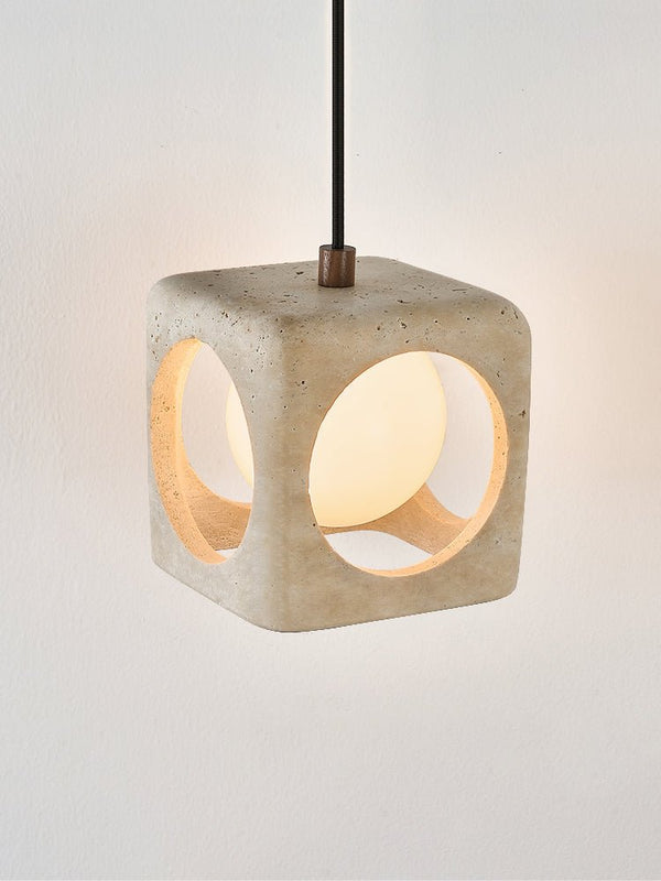 modern yellow travertine cube pendant light