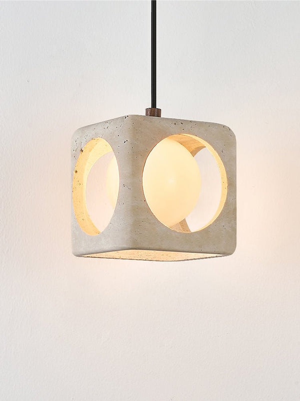 modern yellow travertine cube pendant light