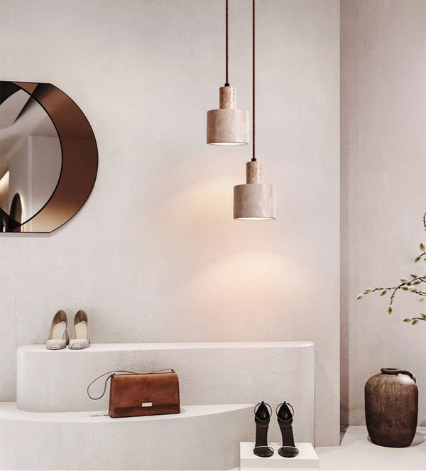 modern yellow travertine cylinder pendant light