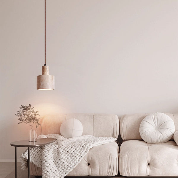 modern yellow travertine cylinder pendant light