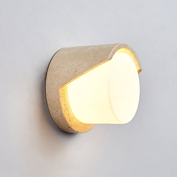 modern yellow travertine cylinder wall sconce