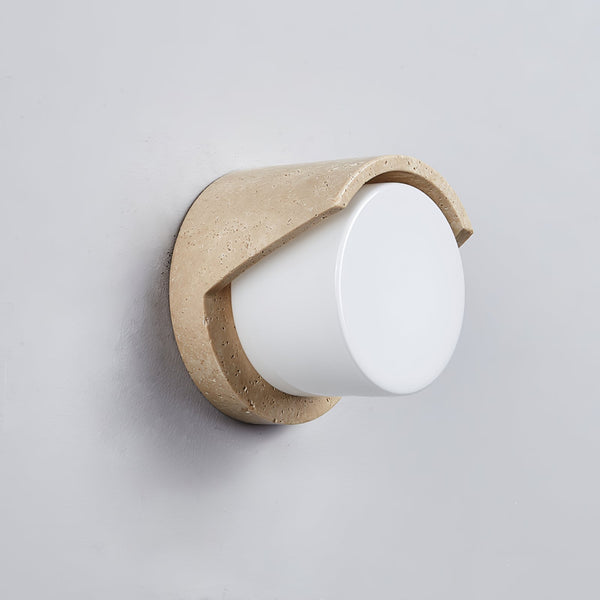 modern yellow travertine cylinder wall sconce