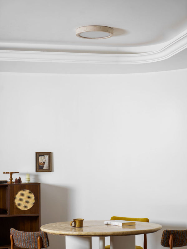 modern yellow travertine disc flush mount ceiling light 3