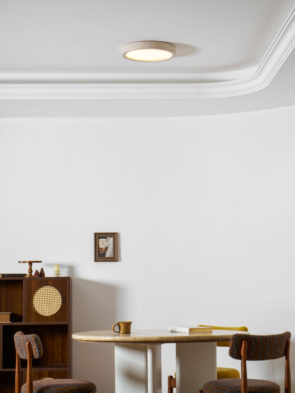 modern yellow travertine disc flush mount ceiling light 3
