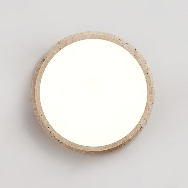 modern yellow travertine disc flush mount ceiling light