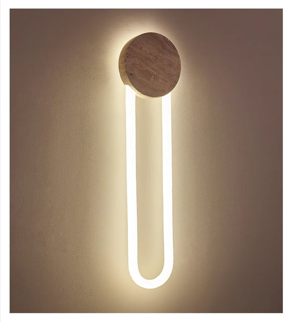 modern yellow travertine disc led wall sconce
