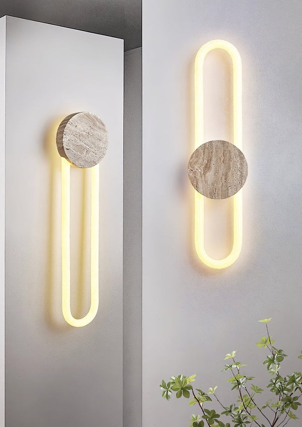modern yellow travertine disc led wall sconce