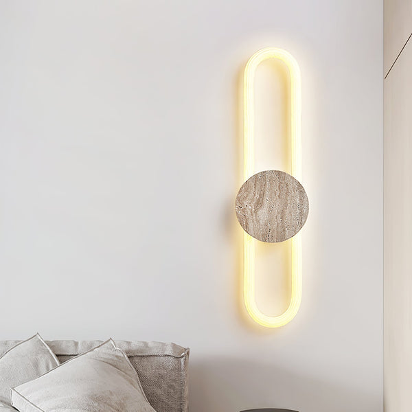 modern yellow travertine disc led wall sconce