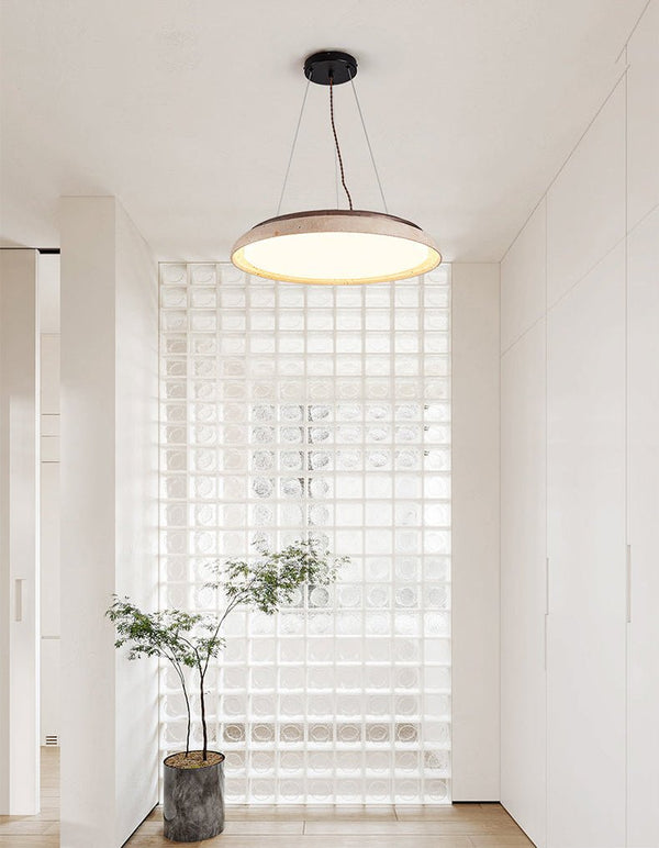 modern yellow travertine disc pendant light