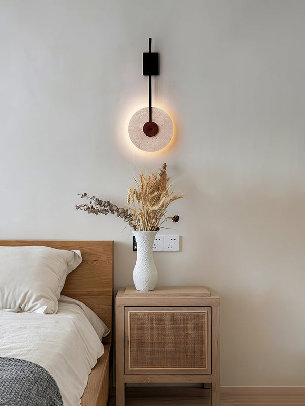 modern yellow travertine disc wall lamp