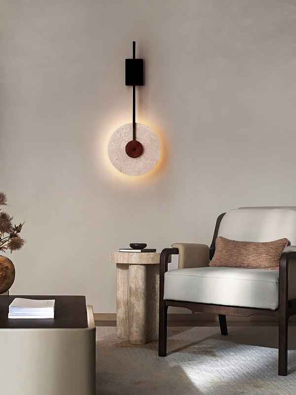 modern yellow travertine disc wall lamp