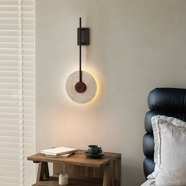 modern yellow travertine disc wall lamp
