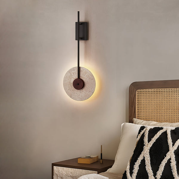 modern yellow travertine disc wall lamp
