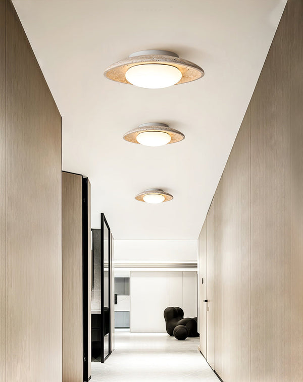 modern yellow travertine elliptical flush mount ceiling light