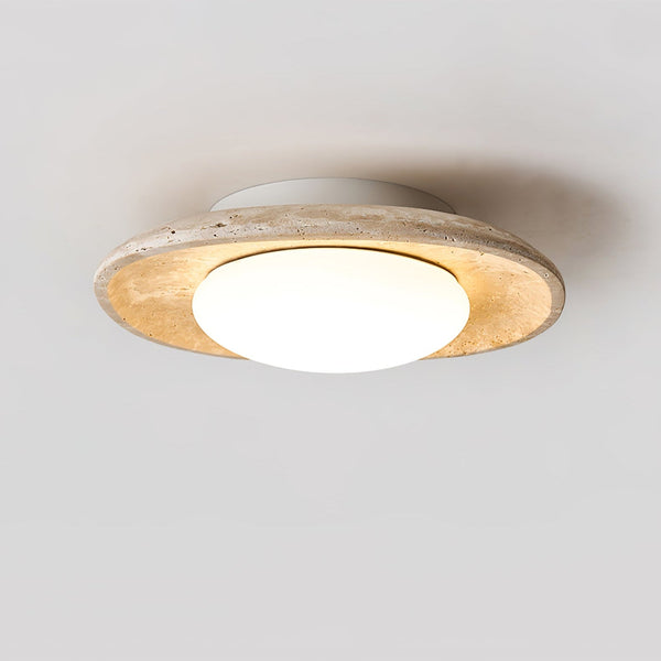 modern yellow travertine elliptical flush mount ceiling light