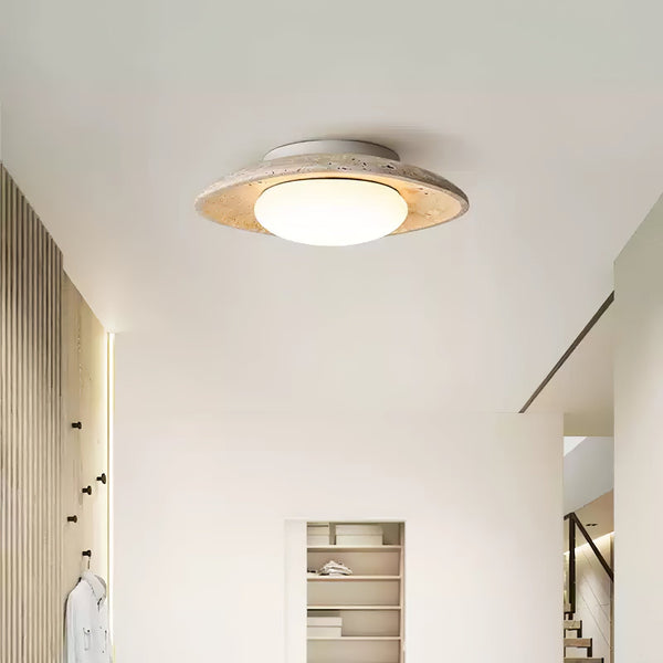modern yellow travertine elliptical flush mount ceiling light