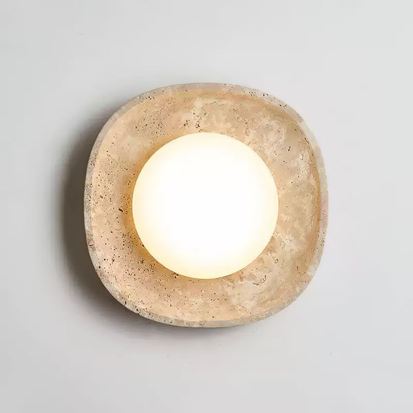 modern yellow travertine elliptical flush mount ceiling light