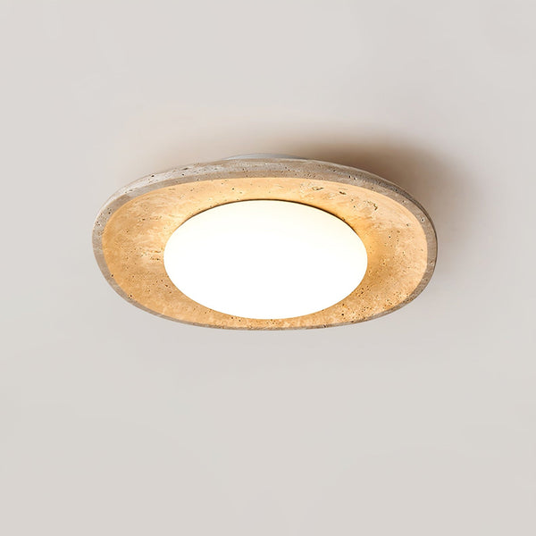 modern yellow travertine elliptical flush mount ceiling light