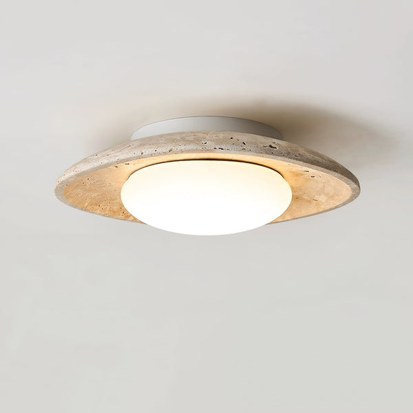 modern yellow travertine elliptical flush mount ceiling light