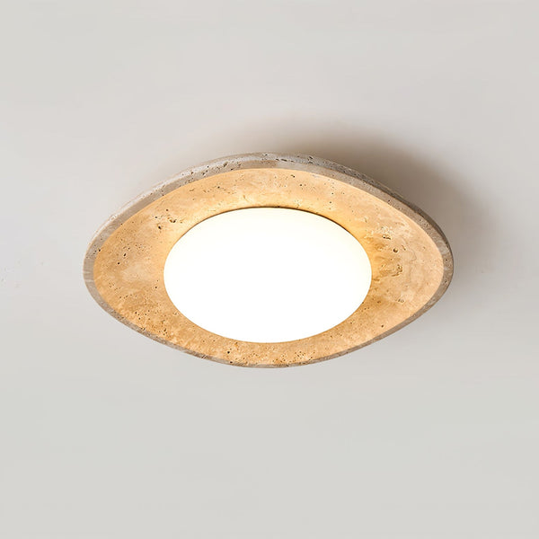 modern yellow travertine elliptical flush mount ceiling light