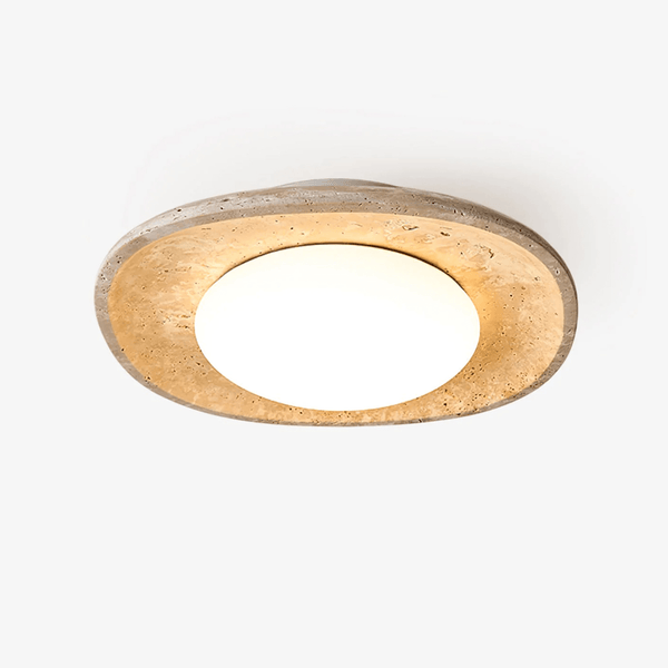 modern yellow travertine elliptical flush mount ceiling light